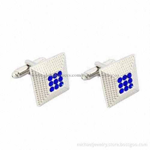 Brass cufflinks with blue PP crystal, concise and postmodern